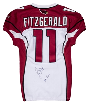 2010 Larry Fitzgerald Game Used and Signed Arizona Cardinals Road Jersey Worn on 10/3/10 (PSA/DNA)